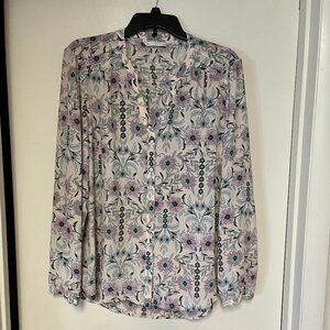 LC Lauren Conrad Flowered Long Sleeve Button Down Top, Size XL